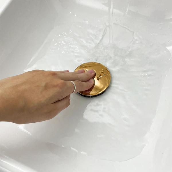 Imagem de Valvula Click Dourada 7/8 Aço Inox Ralo Brilhoso Pia Banheiro Luxo Escoamento Cuba 3cm Valvula Inteligente Lavatorio Lavabo Gold Ralo Click Up 30mm