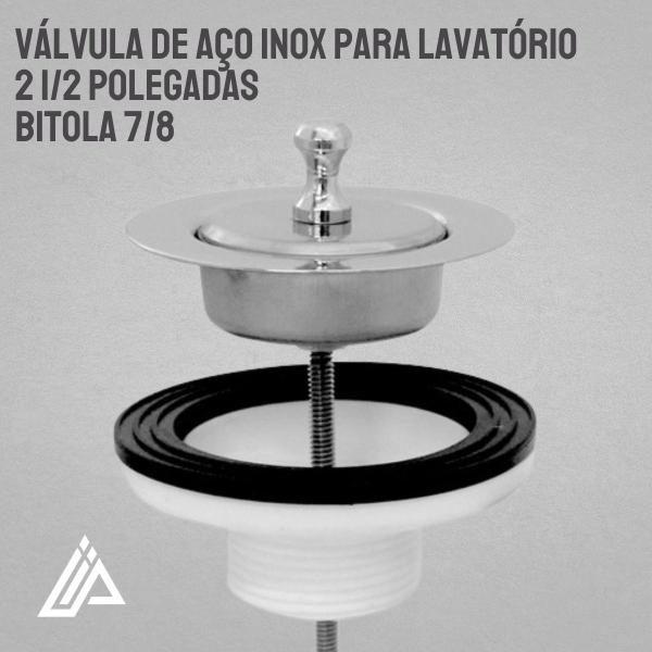 Imagem de Válvula de aço inox para lavatório 2 1/2 polegadas tampa de metal bitola 7/8 -kit 5 unidades