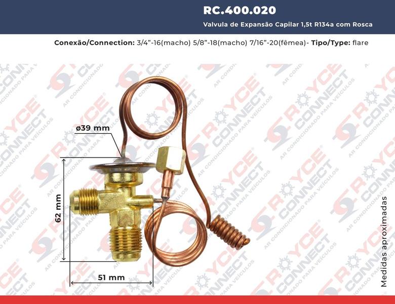 Imagem de Valvula de Expansao Capilar 1,5t R134a com Rosca Descarga 3/8x1/2 Sucção 5/8x5/8 Qualidade AA