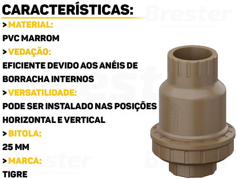 Imagem de Válvula De Retenção Soldável Fácil Instalação Para Tubulações Encanamentos 25mm Tigre