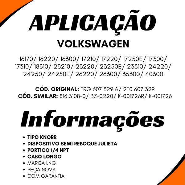 Imagem de Válvula Freio Mão Vw 16170/ 16220/ 24220/ 24250/ 35300/ 16300/ 40300/ 17300..