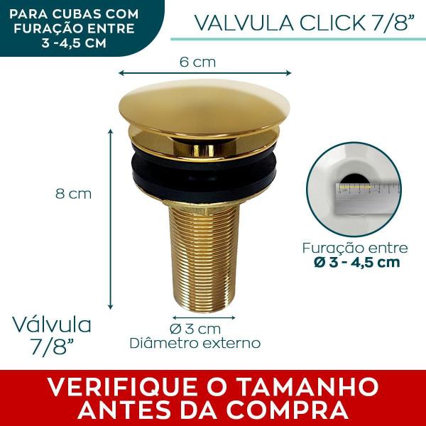 Imagem de Valvula Lavatorio 7/8 Dourada Inox Sifao Copo Metal Quadrado