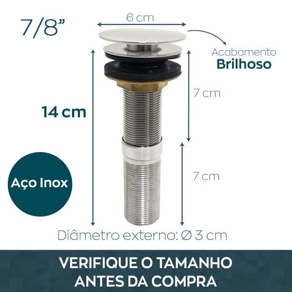 Imagem de Valvula Longa Com Prolongador 14cm Inox Para Cuba De Apoio Ralo de Pia 7/8 para Banheiro Escoamento Cuba de Sobrepor Valvula Click Lavabo Lavatório