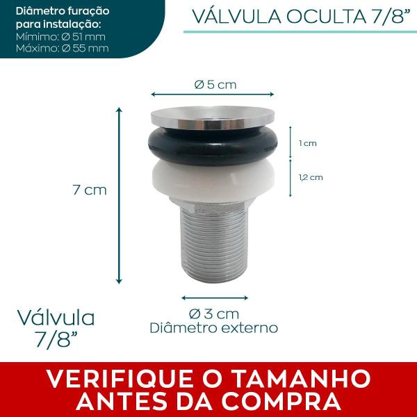 Imagem de Válvula Oculta 7/8 Ralo Pia Banheiro Pia Embutida 30mm Lavatorio Lavabo Valvula Cuba Esculpida Oculta Metal Cromado Porcelanato Marmore Escoamento