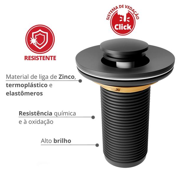 Imagem de Válvula Para Lavatório Click Pequeno 7/8" Preto Durín