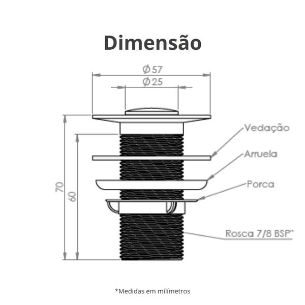 Imagem de Válvula Para Lavatório Click Pequeno 7/8" Preto Durín