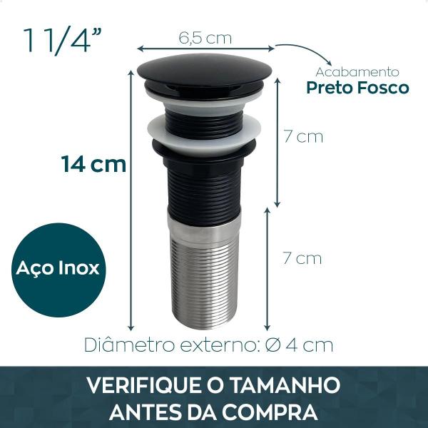 Imagem de Valvula Preta Longa Com Prolongador 14cm Para Cuba De Apoio e Sobrepor 1 1/4 Ralo Pia Banheiro Black Valvula Click Escoamento Bancada Grossa Granito