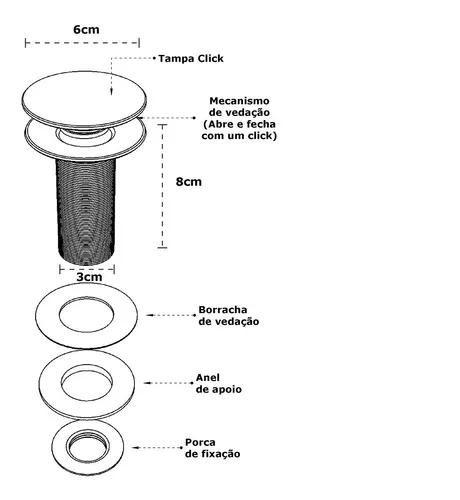 Imagem de Válvula Ralo Click Luxo Inteligente Inox P/cuba Preta 3/8