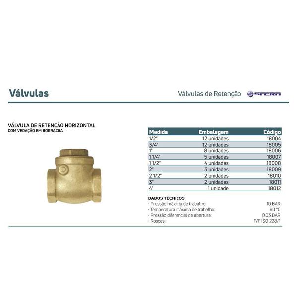 Imagem de Válvula Retenção Horiz C/ Vedação Borracha 3/4 Emmeti