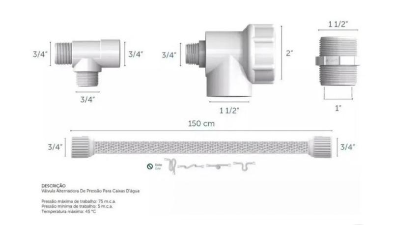 Imagem de Válvula Transferidora Pressão P/ Caixa D'água Blukit + Itens
