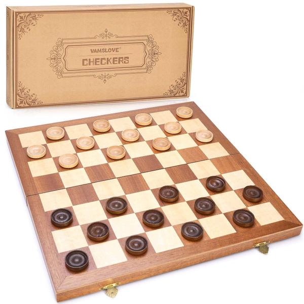 Vamslove 14 polegadas Damas dobráveis jogo de madeira, 8x8 x8 xadrez clássico xadrez internacional damas Placa 64 quadrado com peças de armazenamento slots (instruções incluídas) Imagem de Vamslove 14 polegadas Damas dobráveis jogo de madeira, 8x8 x8 xadrez clássico xadrez internacional damas Placa 64 quadrado com peças de armazenamento slots (instruções incluídas)