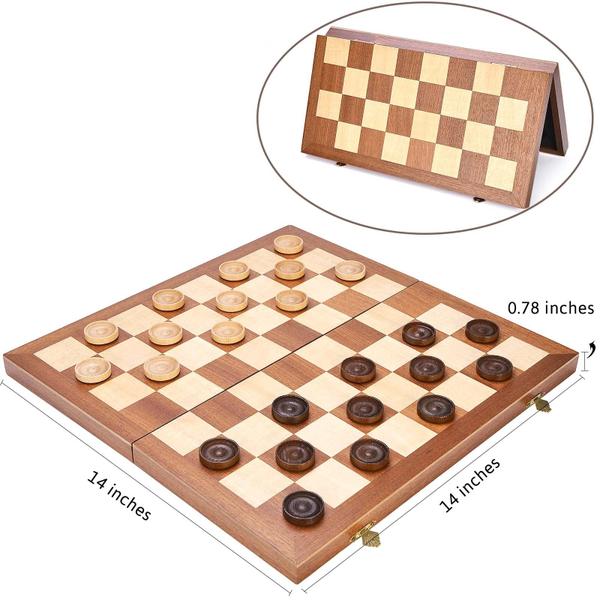 Vamslove 14 polegadas Damas dobráveis jogo de madeira, 8x8 x8 xadrez clássico xadrez internacional damas Placa 64 quadrado com peças de armazenamento slots (instruções incluídas) Imagem de Vamslove 14 polegadas Damas dobráveis jogo de madeira, 8x8 x8 xadrez clássico xadrez internacional damas Placa 64 quadrado com peças de armazenamento slots (instruções incluídas)