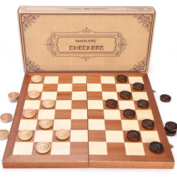 Vamslove 14 polegadas Damas dobráveis jogo de madeira, 8x8 x8 xadrez clássico xadrez internacional damas Placa 64 quadrado com peças de armazenamento slots (instruções incluídas) Imagem de Vamslove 14 polegadas Damas dobráveis jogo de madeira, 8x8 x8 xadrez clássico xadrez internacional damas Placa 64 quadrado com peças de armazenamento slots (instruções incluídas)