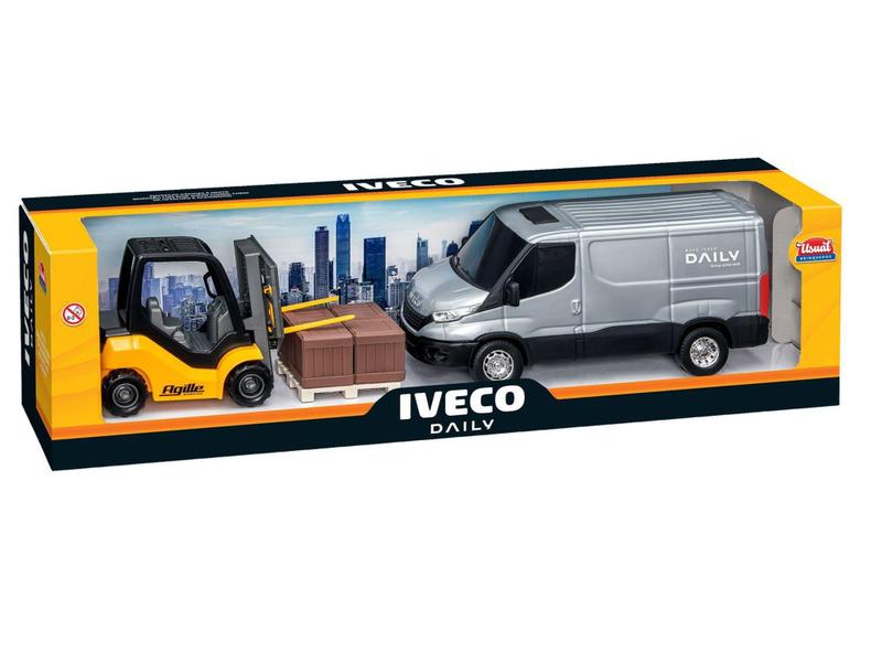 Imagem de Van de Brinquedo Iveco Daily Usual Brinquedos - com Empilhadeira 7 Peças