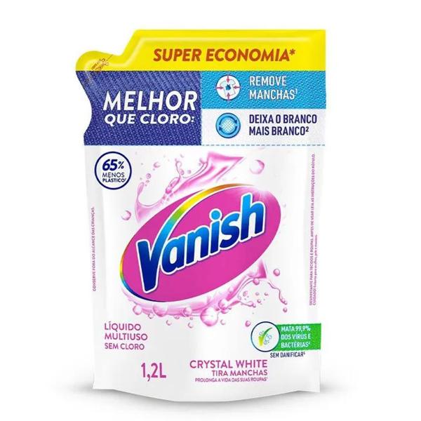 Imagem de Vanish Liquido Multiuso Sem Cloro Crystal White Tira Manchas Refil 1,2L Vanish