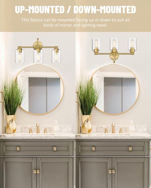 Imagem de Vanity Light AKEZON Gold, 3 luzes, design moderno de meados do século