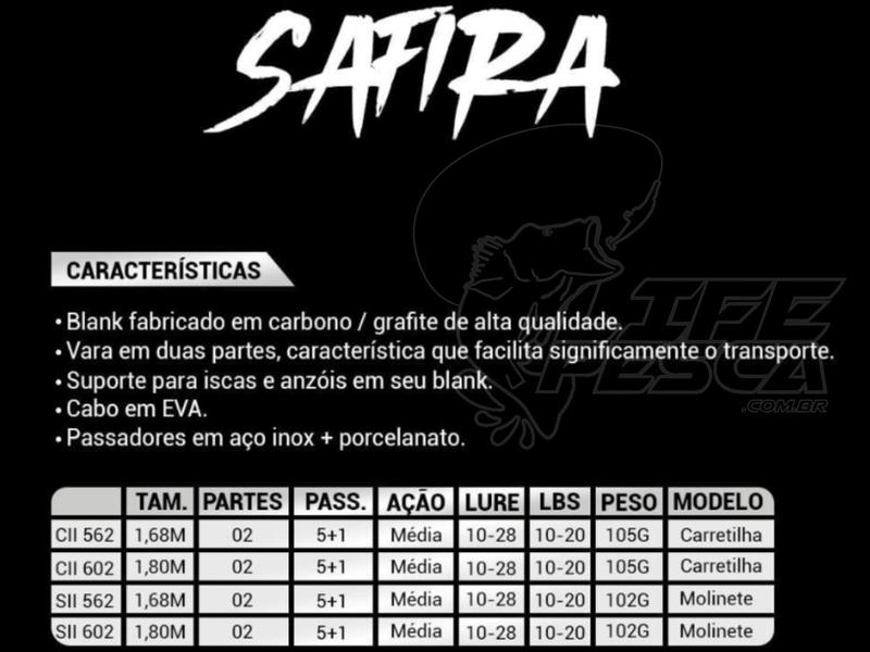 Imagem de Vara Para Carretilha Albatroz Safira 6'0" (1,80m) 10-20Lbs CII602 - 2 Partes