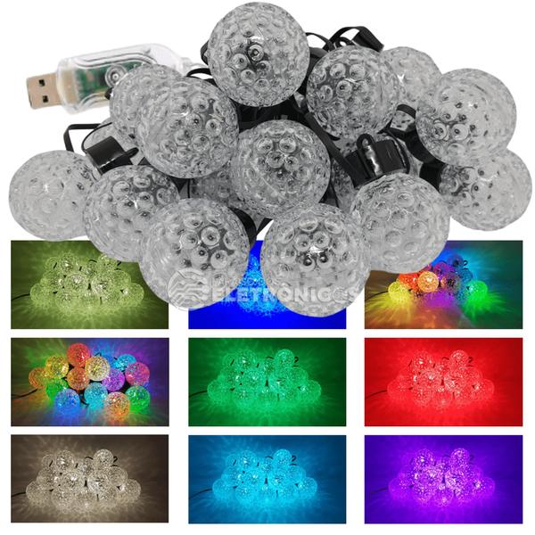 Imagem de Varal 6 Metros USB 20 LEDs Bolinha Cristalizada Efeito Multicolor RGBW Controle Por Som TB1872