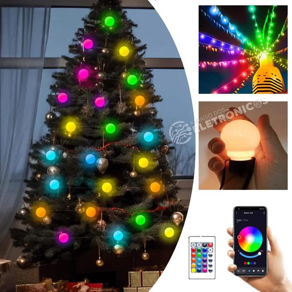 Imagem de Varal 6 Metros USB 20 LEDs Bolinha Efeito RGBW Controle Por Som, Remoto APP  TB1871