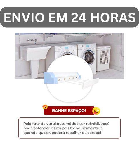 Imagem de Varal Automático 5 Cordas Retrátil Parede 4,1 Metros Home Utilities Branco