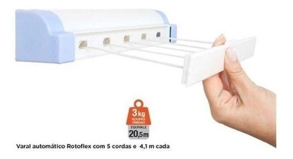 Imagem de Varal Automático 5 Cordas Retrátil Parede 4,1 Metros Secalux - Branco