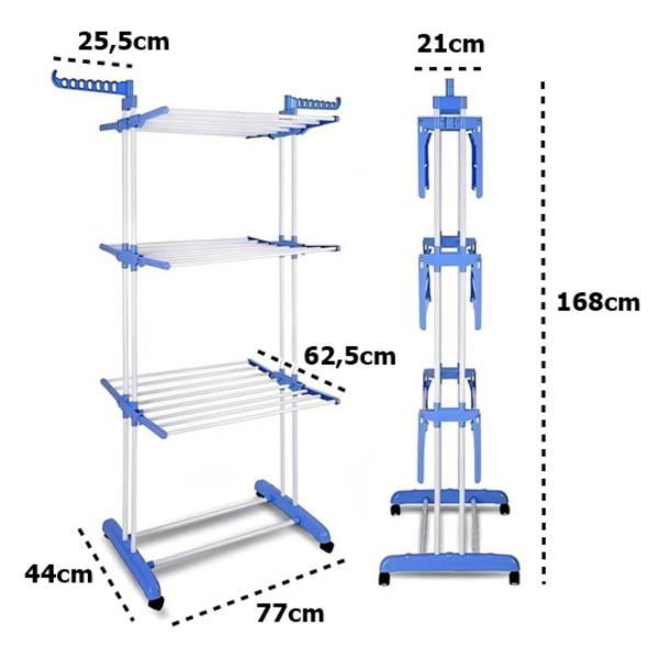 Imagem de Varal Chão Pra Roupa Inox 3 Três Andares Retrátil Cor ul