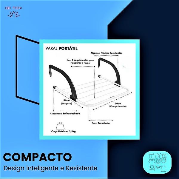 Imagem de Varal Compacto Para Encaixe em Porta Janela Box Apartamento