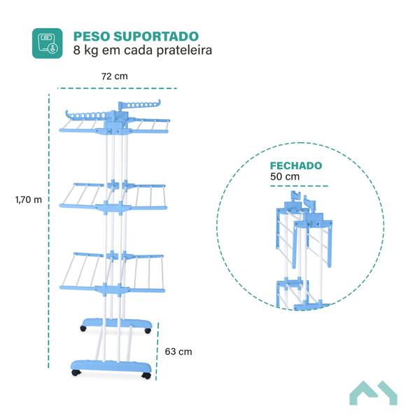 Imagem de Varal De 3 Andares Vertical Compacto Chão  Fácil Seca Roupa