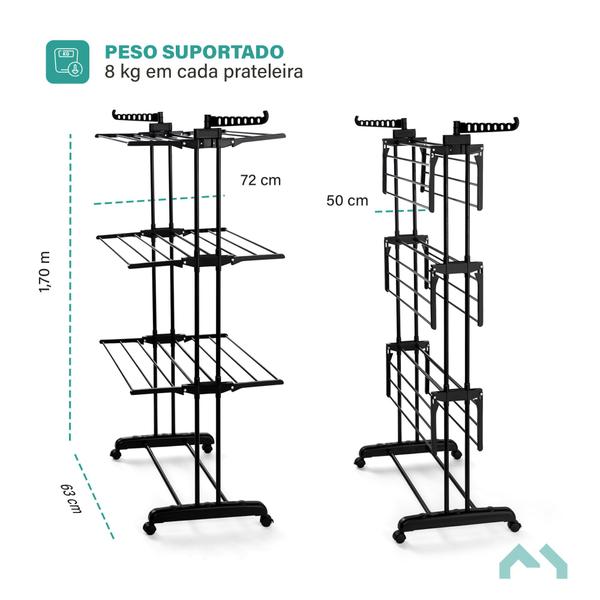 Imagem de Varal De 3 Andares Vertical Compacto Chão  Fácil Seca Roupa