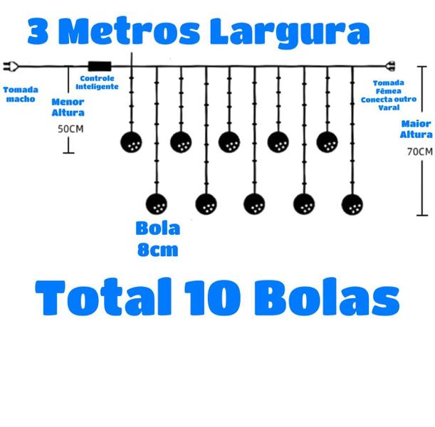 Imagem de Varal de bolas Natal Decorada Led Pisca Lampadas Varanda Sacada Arvore