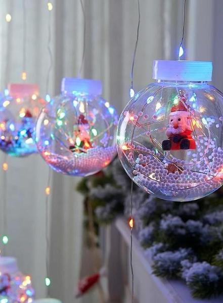 Imagem de Varal de bolas Natal Decorada Led Pisca Lampadas Varanda Sacada Arvore