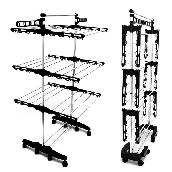 Imagem de Varal De Chão 3 Andares Dobrável Com Rodinhas