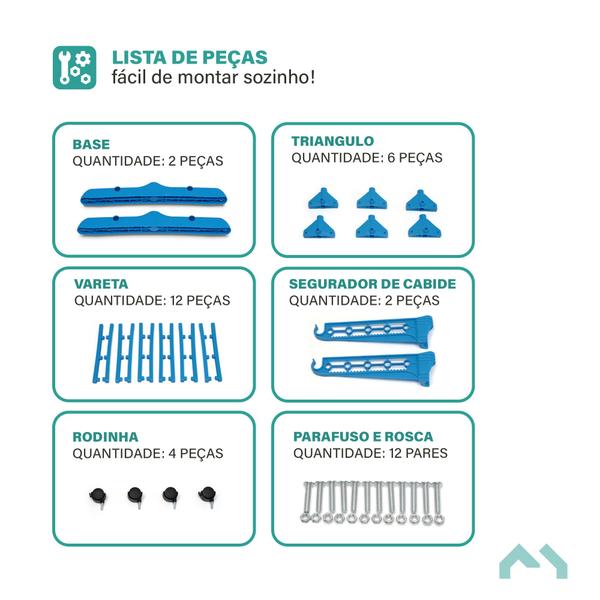 Imagem de Varal De Chão 3 Andares Dobrável Retrátil Aço 4 Rodas Azul