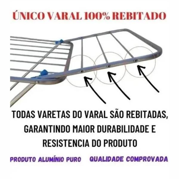 Imagem de Varal De Chão Aluminio Com Abas Grande Lavanderia Leve