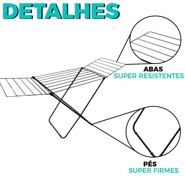 Imagem de Varal De Chão Com Abas Nápoles Aço- Pratico E Econômico 11kg