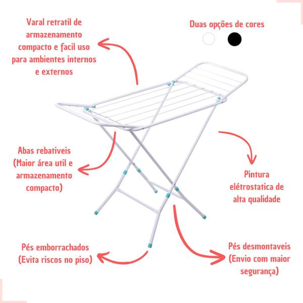 Imagem de Varal De Chão Com Abas Retrateis 122cm Casa Apartamento