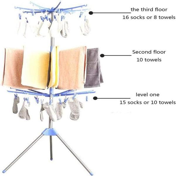 Imagem de Varal de chao em inox triplo torre dobravel e desmontavel com 24 prendedores