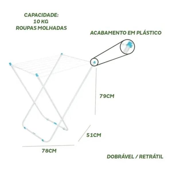 Imagem de Varal De Chão Portátil Dobrável Aço Inox Prático Branco 10Kg