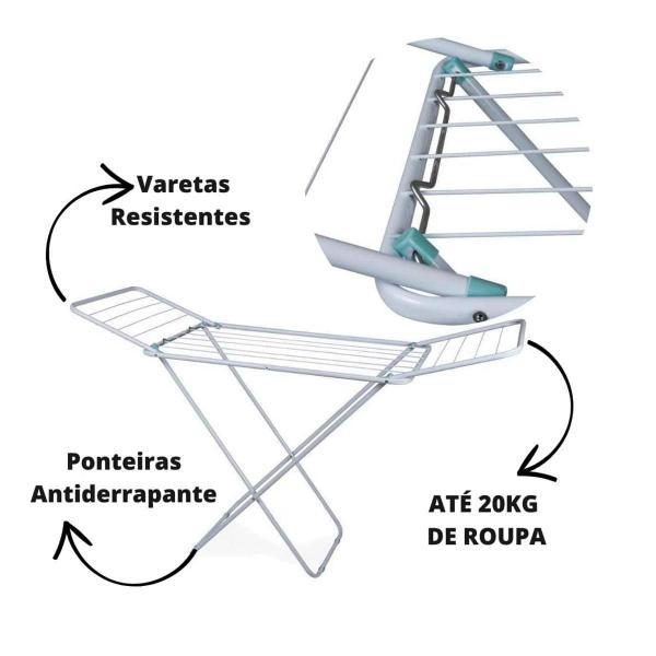 Imagem de Varal De Chão Reforçado Abas Dobrável Retrátil 6604 Maxeb