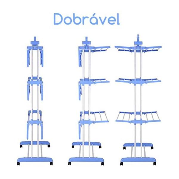 Imagem de Varal de Chão Torre 3 Andares Inox Retrátil Compacto