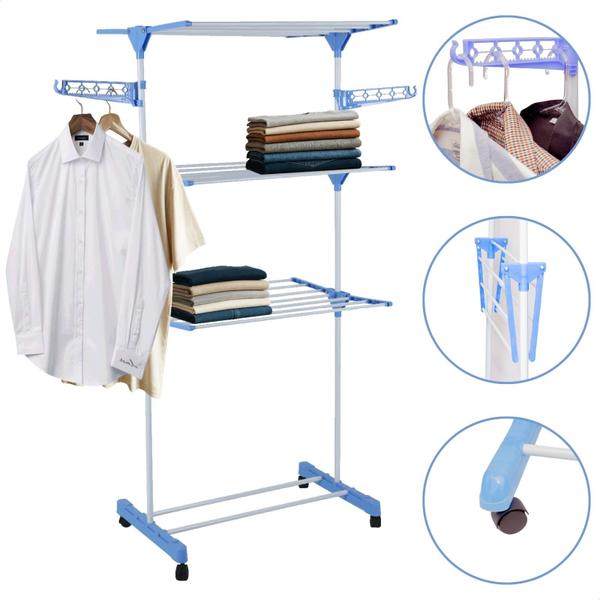 Varal De Chão Vertical Para Roupas 3 Andares Dobrável Portátil Grande - KONTUZ HOME Varal De Chão Vertical Para Roupas 3 Andares Dobrável Portátil Grande - KONTUZ HOME