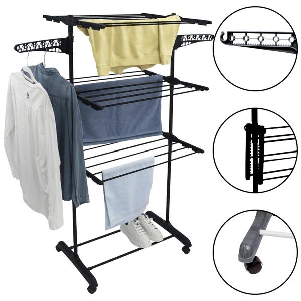 Varal De Chão Vertical Para Roupas 3 Andares Dobrável Portátil Grande Varal De Chão Vertical Para Roupas 3 Andares Dobrável Portátil Grande