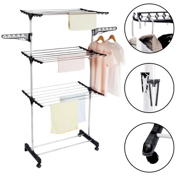 Varal De Chão Vertical Para Roupas 3 Andares Dobrável Portátil Grande - KONTUZ Varal De Chão Vertical Para Roupas 3 Andares Dobrável Portátil Grande - KONTUZ