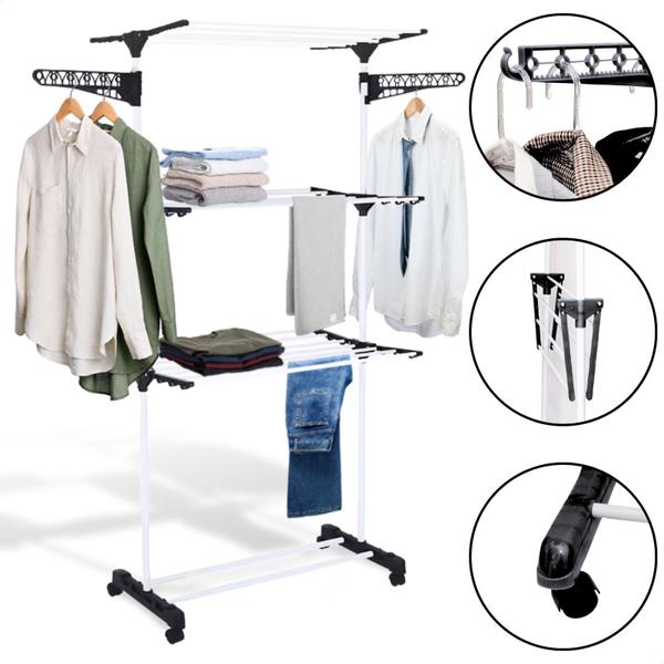 Varal De Chão Vertical Para Roupas 3 Andares Dobrável Portátil Grande - KONTUZ Varal De Chão Vertical Para Roupas 3 Andares Dobrável Portátil Grande - KONTUZ