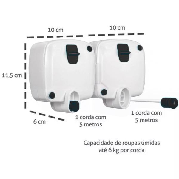 Imagem de Varal de Parede Retrátil Automatico Com 2 Cordas 5 metros Rotoflex Branco ou Preto