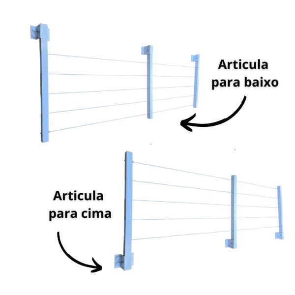 Imagem de Varal de Parede Retrátil Reforçado 3 Hastes Alumínio Com Cabo Aço Revestido 8 metros - 60kg