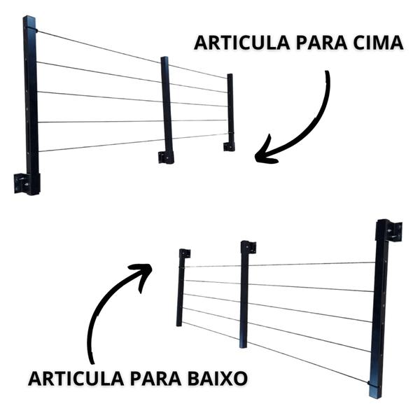 Imagem de Varal de Parede Retrátil Reforçado 3 Hastes Alumínio Com Cabo Aço Revestido 8 metros - 60kg