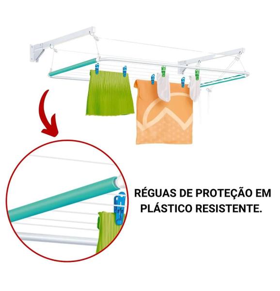 Imagem de Varal De Parede Solution C/ Altura Ajustável Reforçado Em Aço