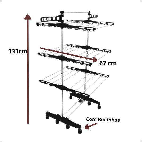 Imagem de Varal De Rodinhas Dobrável De Chão 3 Andares Lavanderia