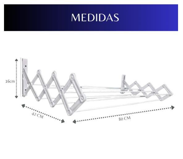Imagem de Varal de Roupa Sanfonado Secalux de Parede Retrátil em Aço Branco Dobrável Largura 80cm